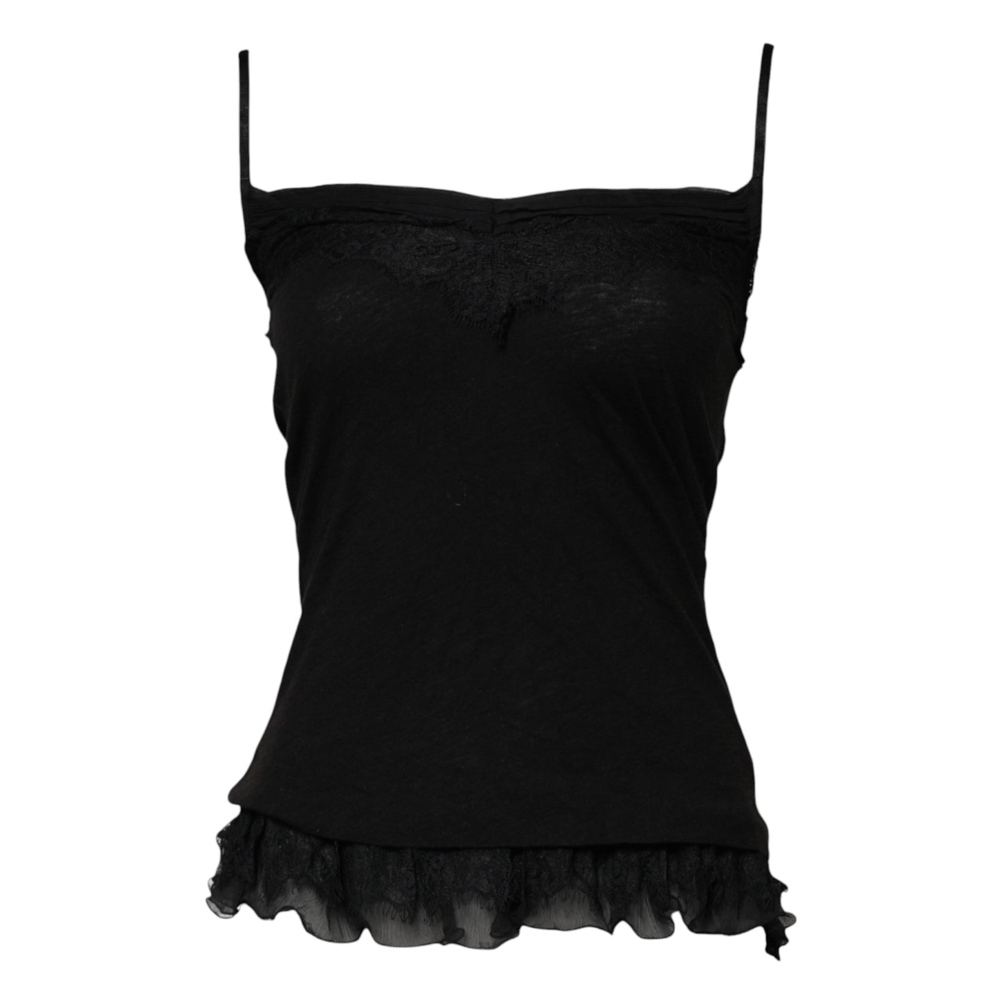 Black Wool Sleeveless Square Neck Tank Top-Scervino Street-LabelTerrace.com