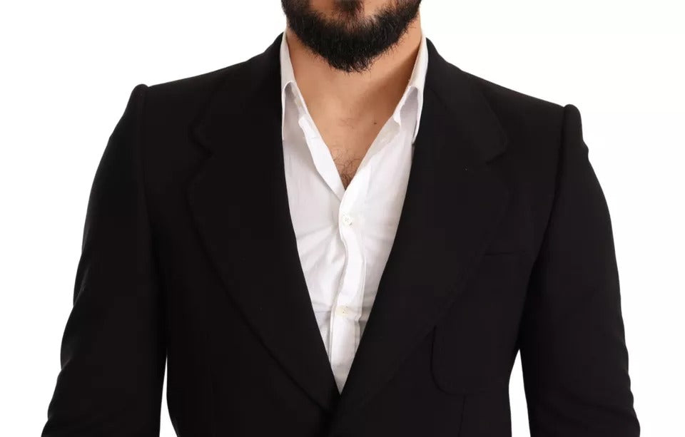 Black Wool Slim Fit Coat Jacket Blazer-Dolce & Gabbana-LabelTerrace.com