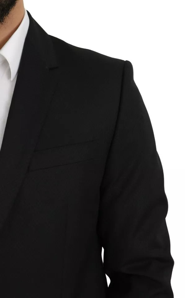 Black Wool Slim Fit Notch Jacket Blazer-Dolce & Gabbana-LabelTerrace.com