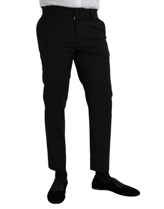 Black Wool SlimFit Dress Formal Pants-Dolce & Gabbana-LabelTerrace.com