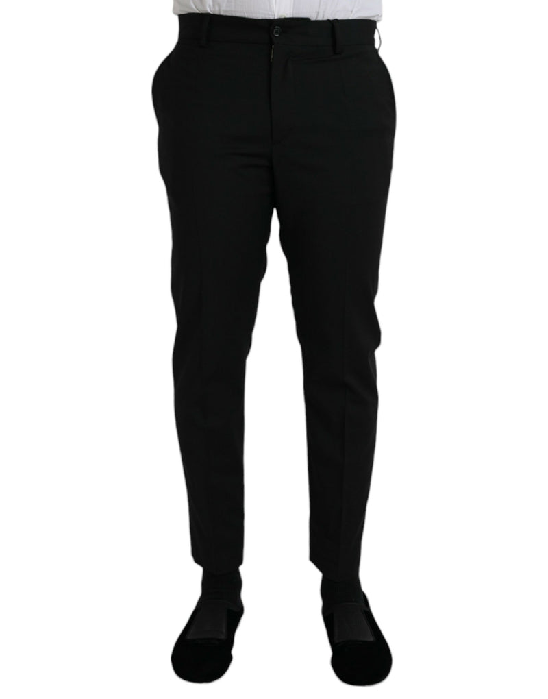 Black Wool SlimFit Dress Formal Pants-Dolce & Gabbana-LabelTerrace.com