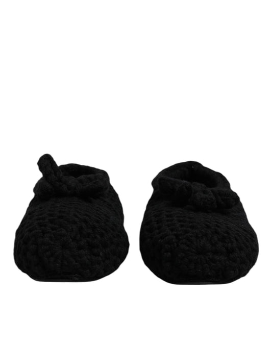 Black Wool Slip On Flats Ballerina Shoes-Dolce & Gabbana-LabelTerrace.com