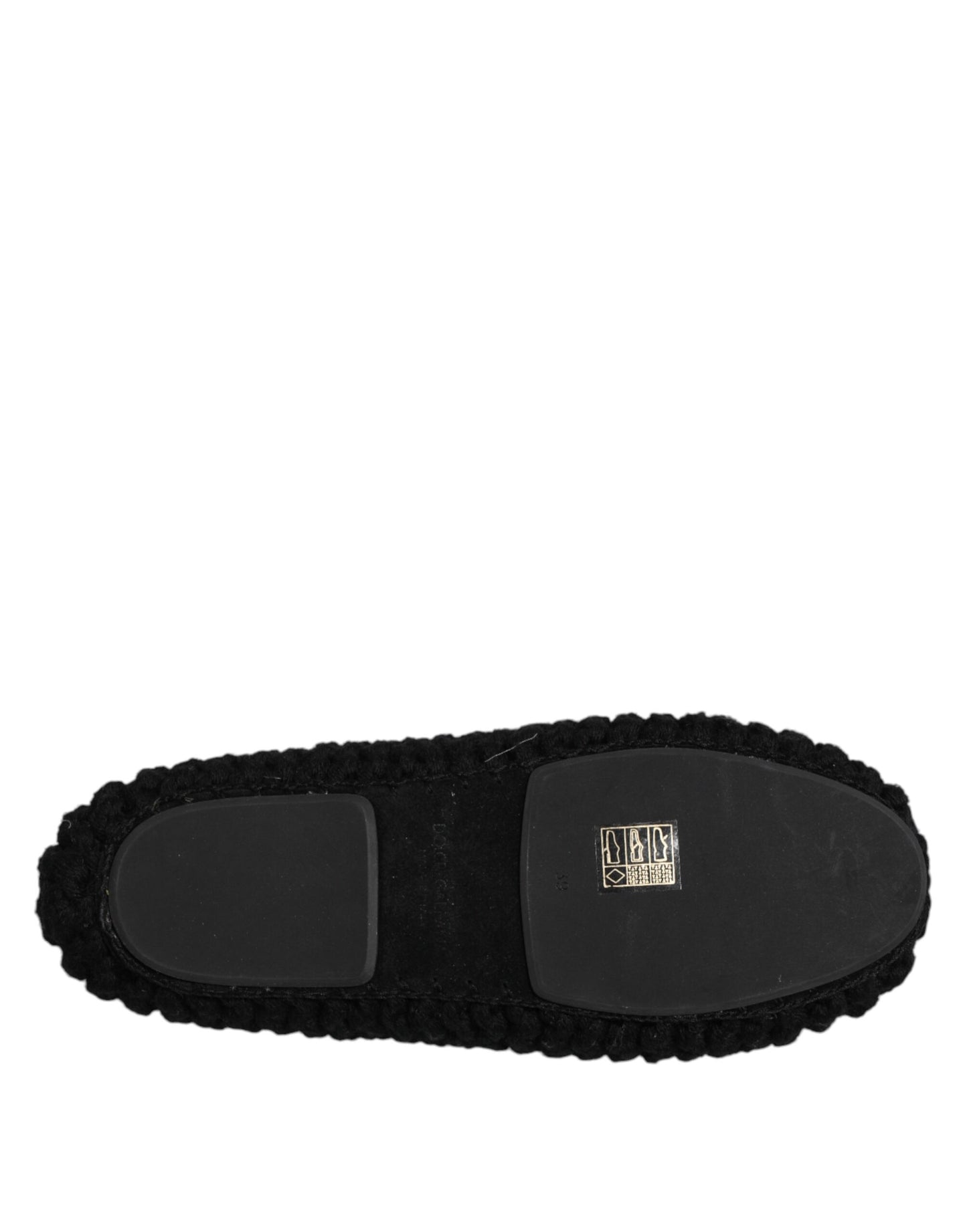 Black Wool Slip On Flats Ballerina Shoes-Dolce & Gabbana-LabelTerrace.com
