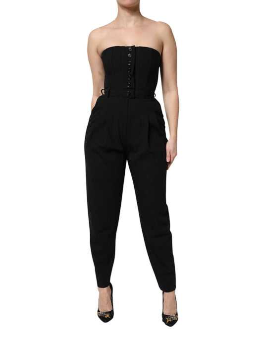 Black Wool Strapless Romper Jumpsuit Dress-Dolce & Gabbana-LabelTerrace.com