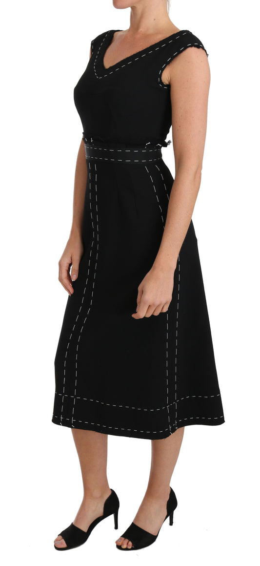 Black Wool Stretch A-line Sheath Dress-Dolce & Gabbana-LabelTerrace.com