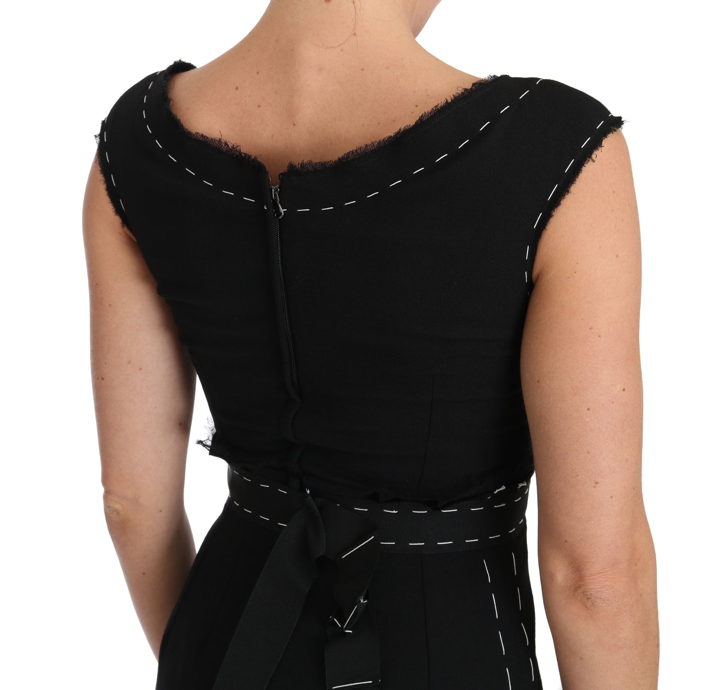 Black Wool Stretch A-line Sheath Dress-Dolce & Gabbana-LabelTerrace.com