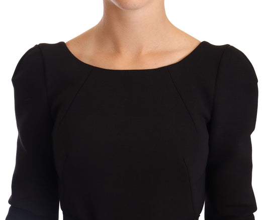 Black Wool Stretch Sheath Open Back Dress-Dolce & Gabbana-LabelTerrace.com