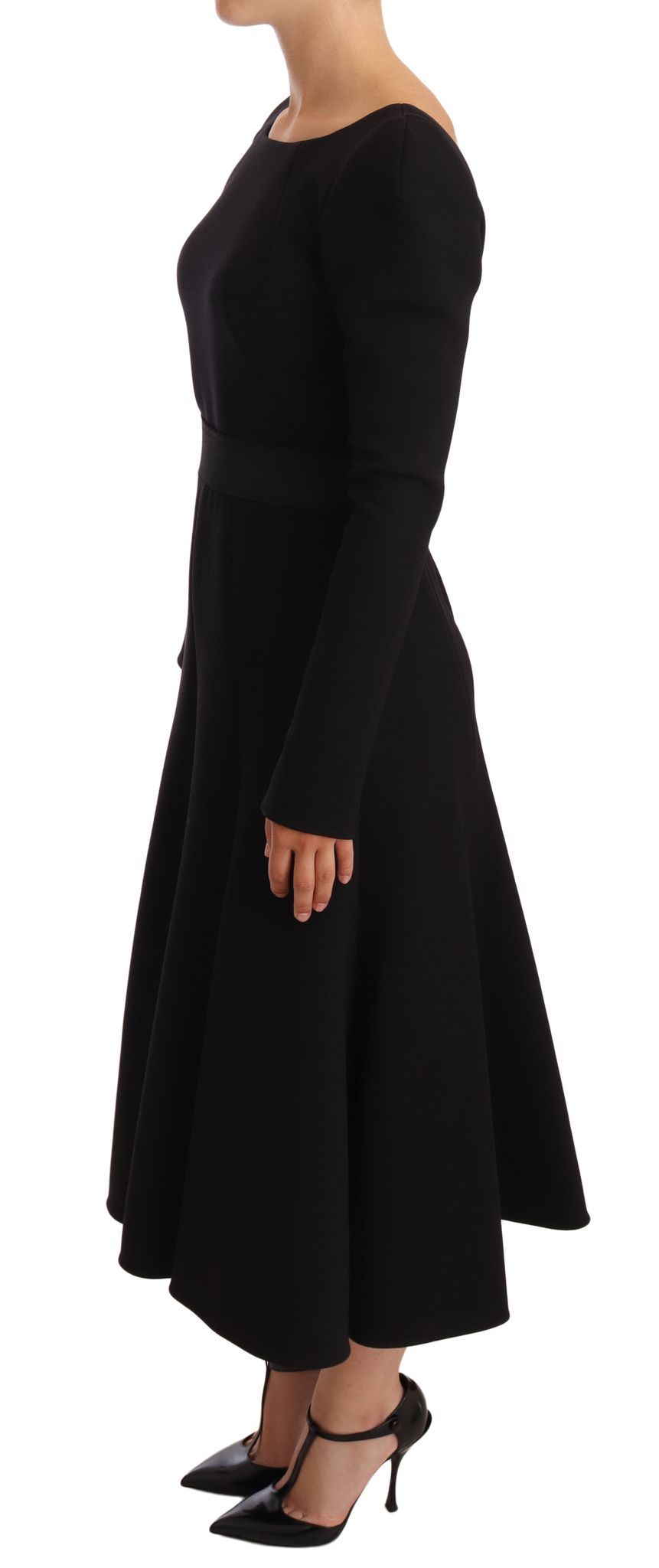Black Wool Stretch Sheath Open Back Dress-Dolce & Gabbana-LabelTerrace.com
