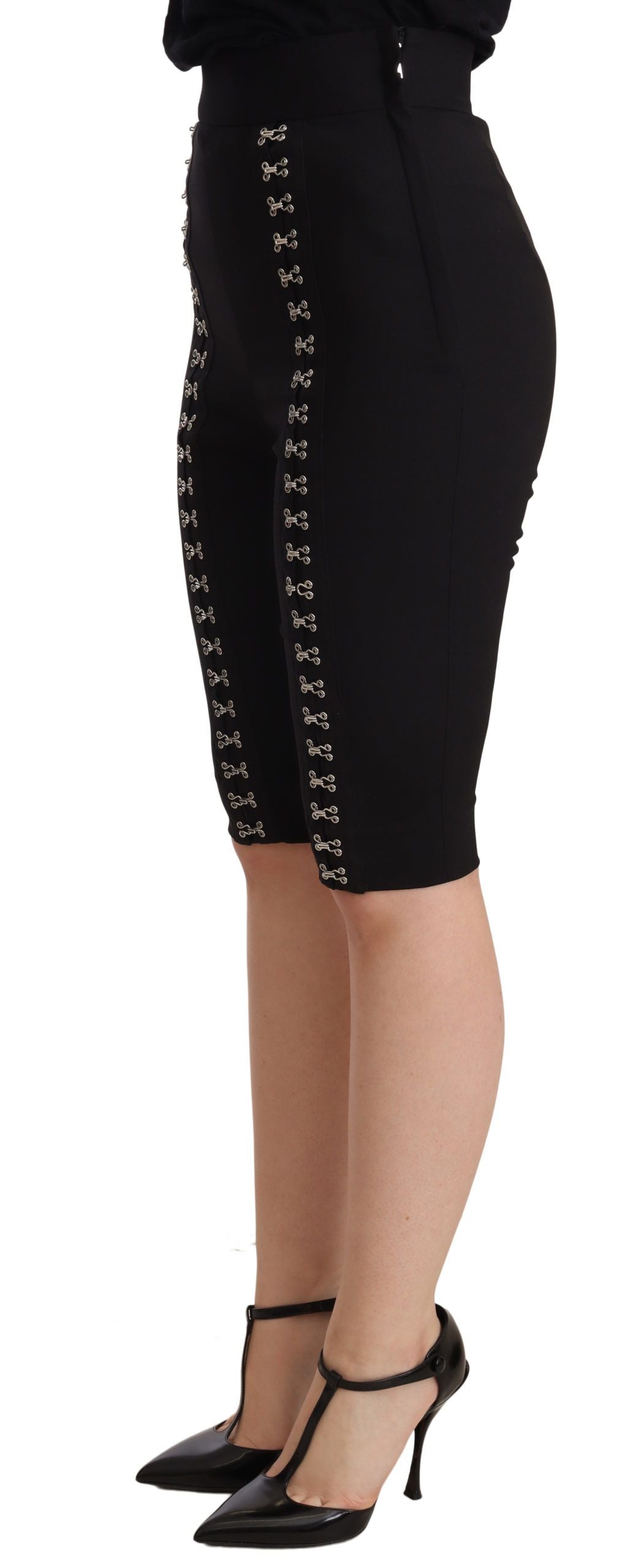 Black Wool Stretch Slim Fit High Waist Shorts-Dolce & Gabbana-LabelTerrace.com