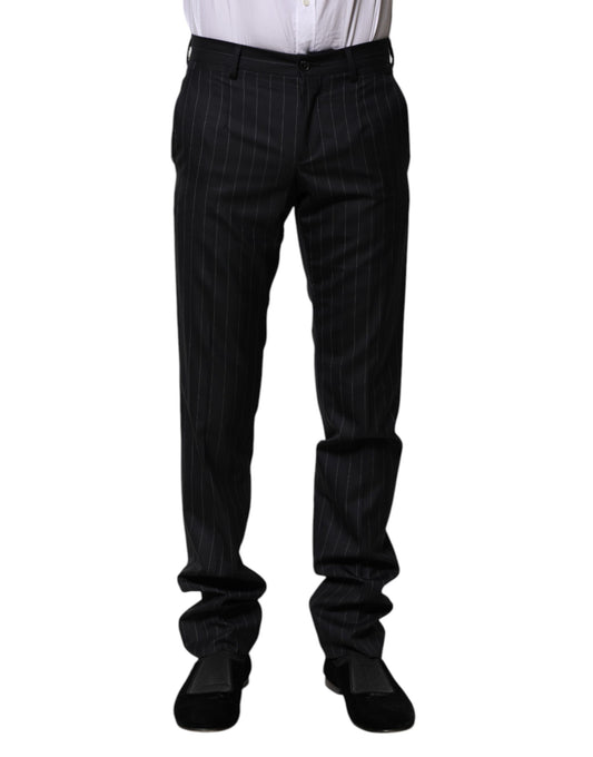 Black Wool Striped Formal Pants-Dolce & Gabbana-LabelTerrace.com