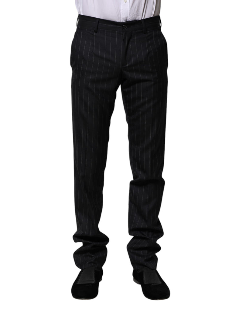 Black Wool Striped Formal Pants-Dolce & Gabbana-LabelTerrace.com