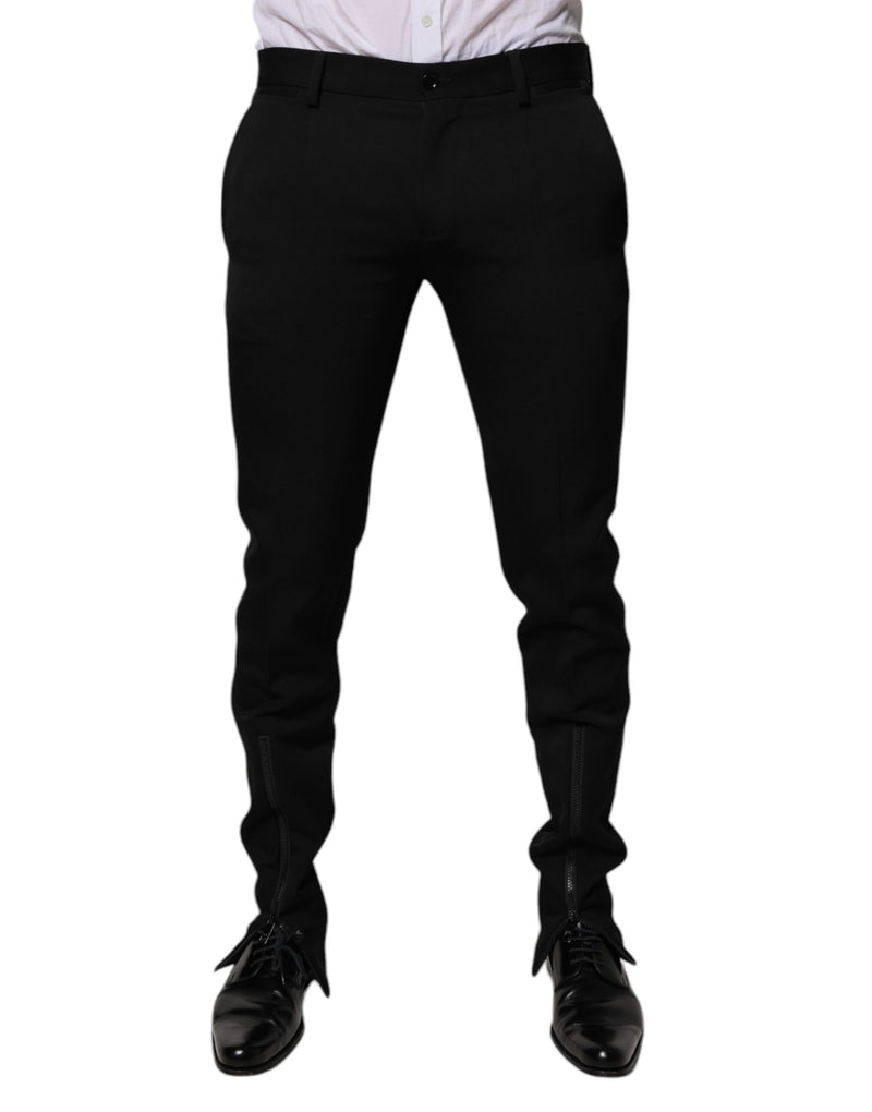 Black Wool Tapered Formal Dress Pants-Dolce & Gabbana-LabelTerrace.com