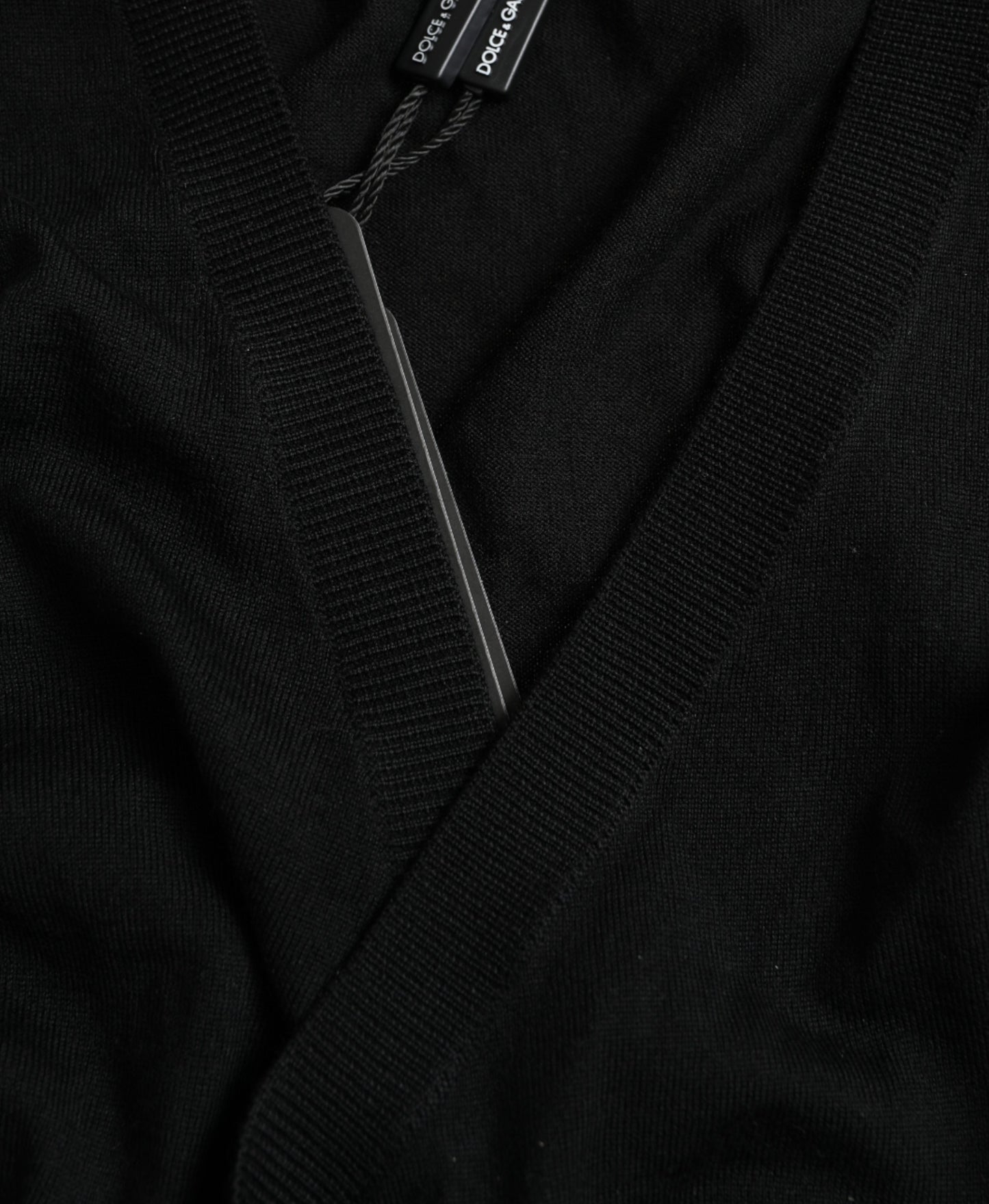 Black Wool V-neck Crossed Cardigan Sweater-Dolce & Gabbana-LabelTerrace.com