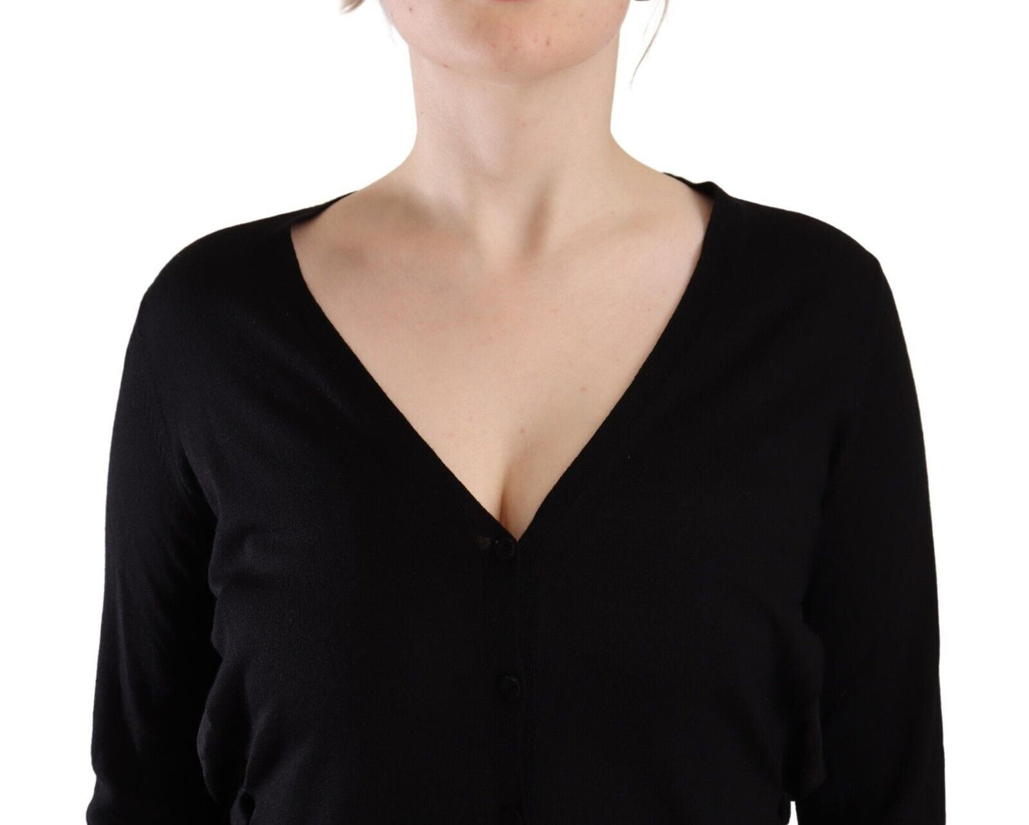 Black Wool V-neck Long Sleeves Pullover Top-Dolce & Gabbana-LabelTerrace.com