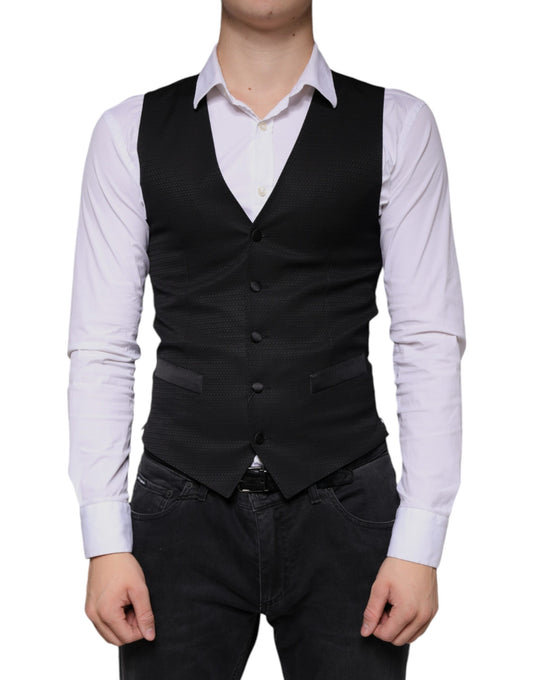 Black Wool Waistcoat Dress Formal Vest-Dolce & Gabbana-LabelTerrace.com