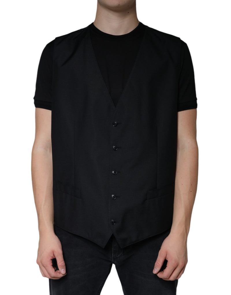 Black Wool Waistcoat Dress Formal Vest-Dolce & Gabbana-LabelTerrace.com
