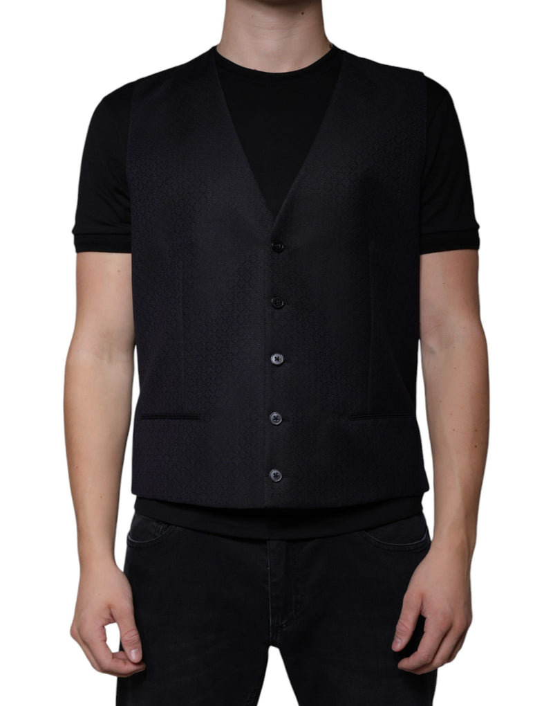 Black Wool Waistcoat Dress Formal Vest-Dolce & Gabbana-LabelTerrace.com