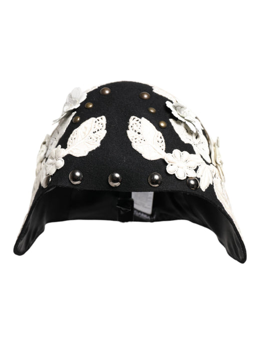 Black Wool White Floral Gold Leaf Cloche Hat-Dolce & Gabbana-LabelTerrace.com