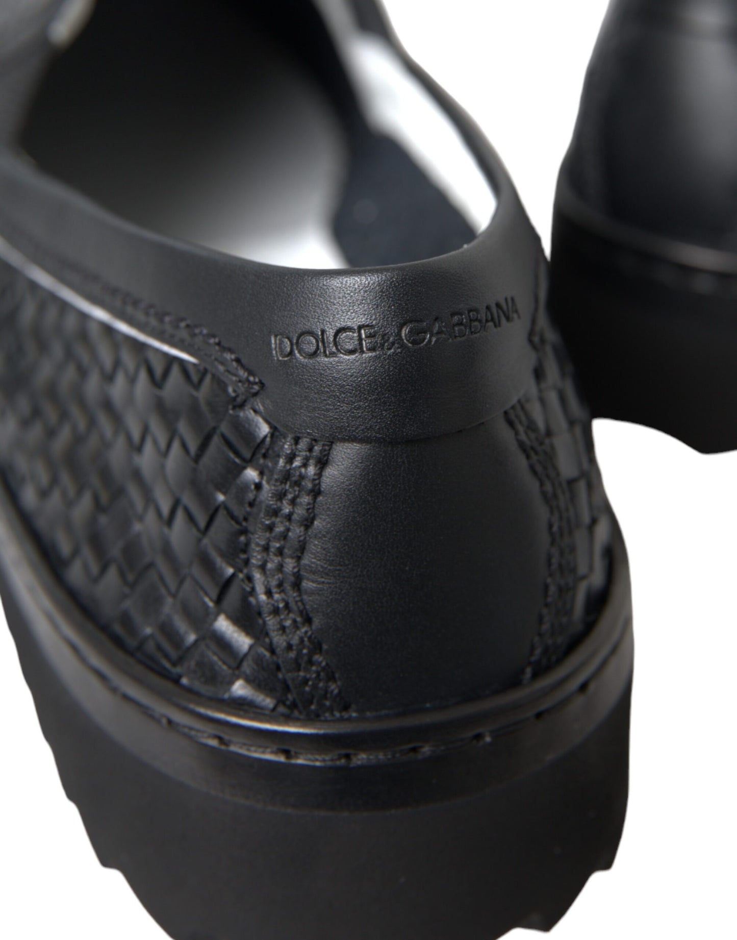 Black Woven Buffalo Leather Men Loafers Shoes-Dolce & Gabbana-LabelTerrace.com