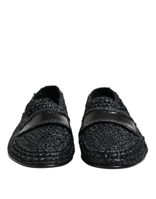 Black Woven Leather Slip On Loafers Men Shoes-Dolce & Gabbana-LabelTerrace.com
