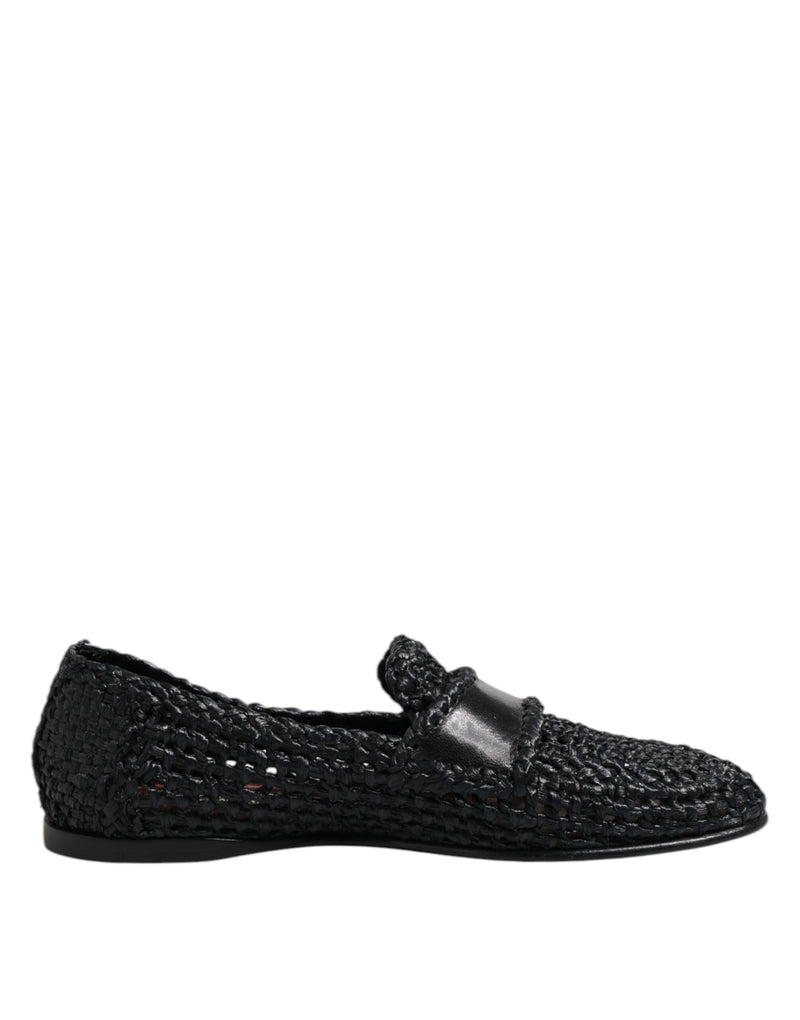 Black Woven Leather Slip On Loafers Men Shoes-Dolce & Gabbana-LabelTerrace.com