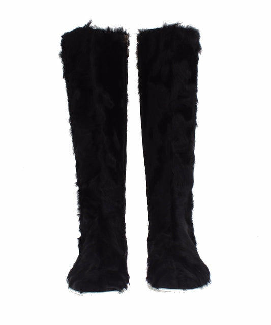 Black Xiangao Lamb Fur Leather Boots-Dolce & Gabbana-LabelTerrace.com