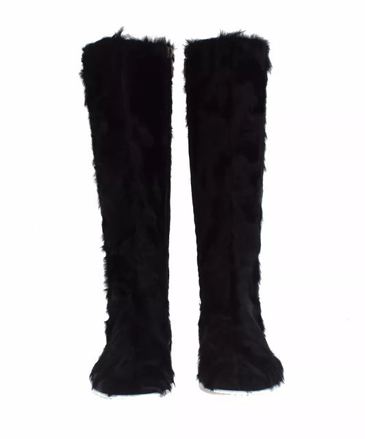 Black Xiangao Lamb Fur Leather Boots Shoes-Dolce & Gabbana-LabelTerrace.com