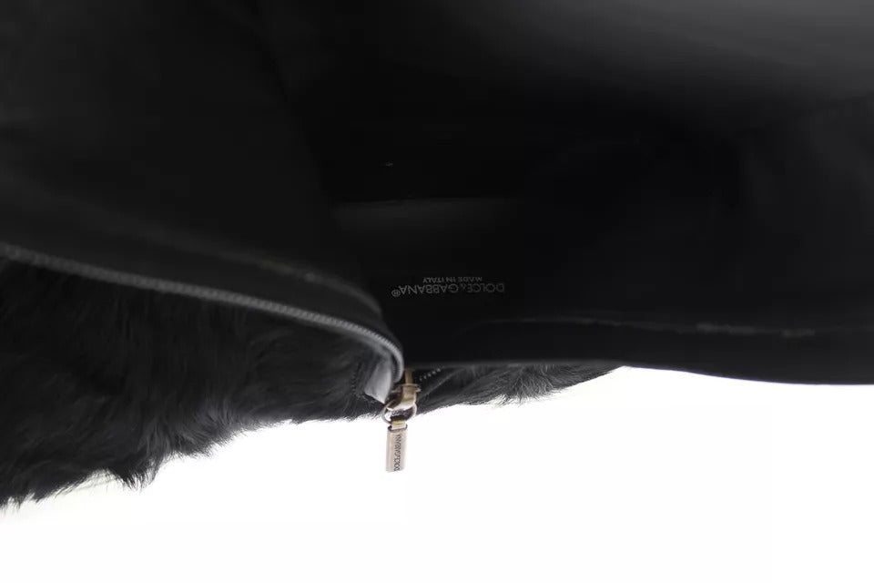 Black Xiangao Lamb Fur Leather Boots Shoes-Dolce & Gabbana-LabelTerrace.com