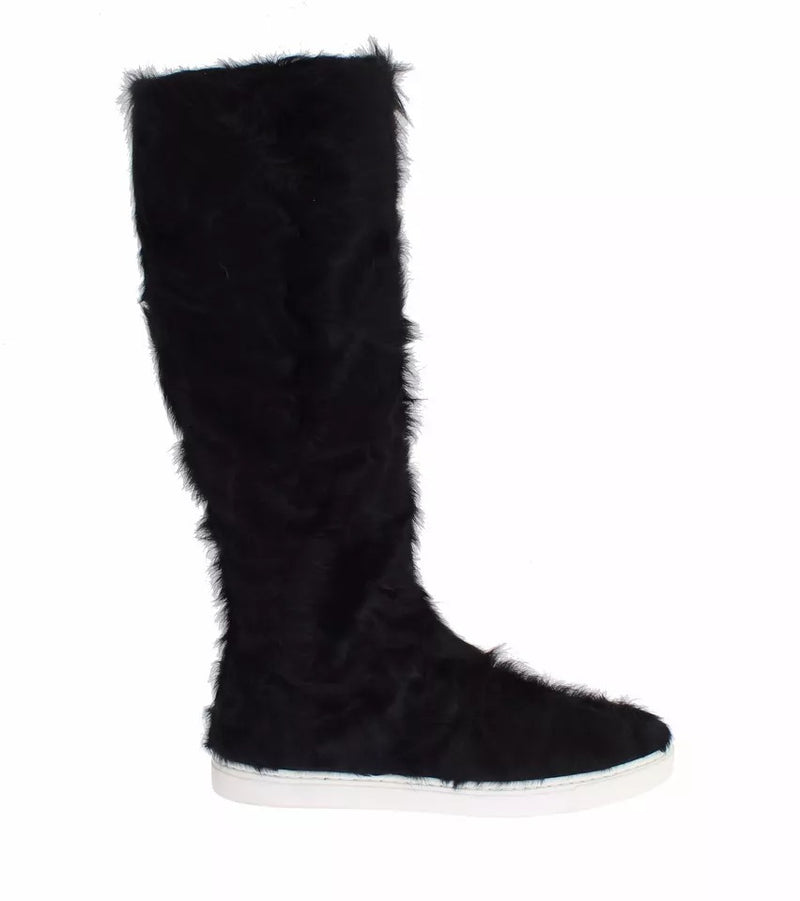 Black Xiangao Lamb Fur Leather Boots Shoes-Dolce & Gabbana-LabelTerrace.com