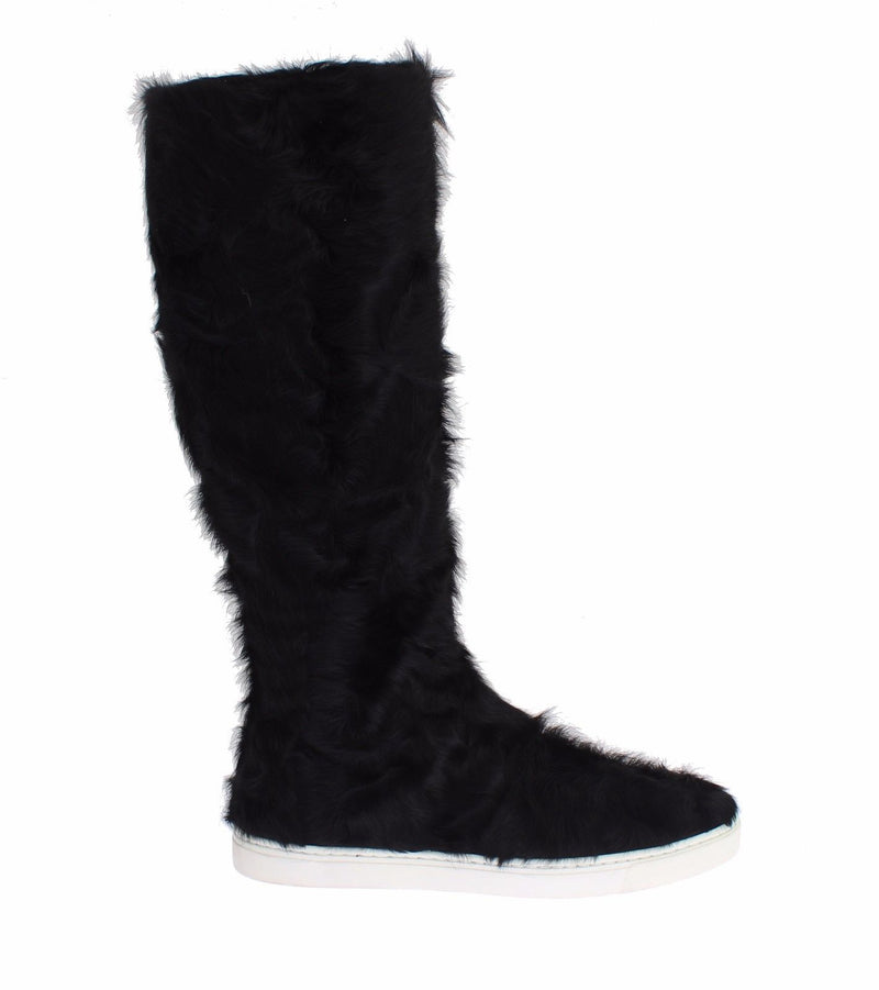 Black Xiangao Lamb Fur Leather Boots-Dolce & Gabbana-LabelTerrace.com