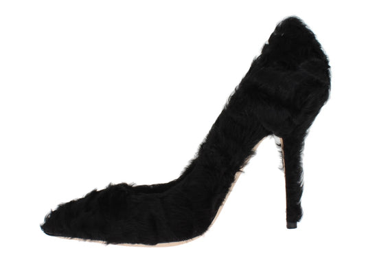 Black Xiangao Lamb Fur Leather Pumps-Dolce & Gabbana-LabelTerrace.com