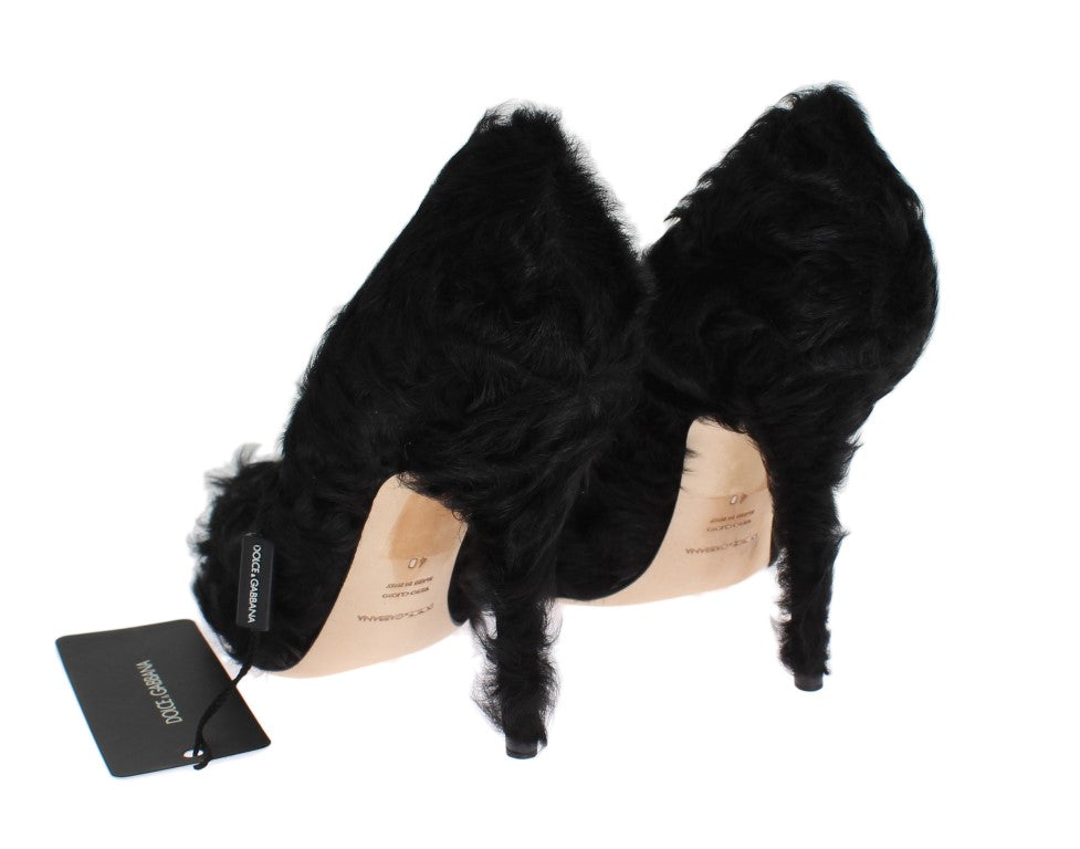 Black Xiangao Lamb Fur Leather Pumps-Dolce & Gabbana-LabelTerrace.com