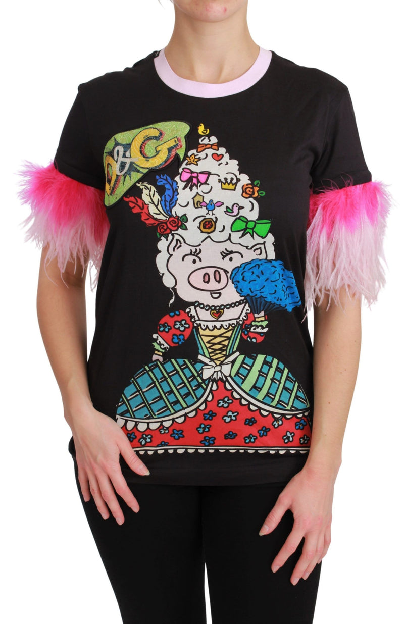 Black YEAR OF THE PIG Top Cotton T-shirt-Dolce & Gabbana-LabelTerrace.com