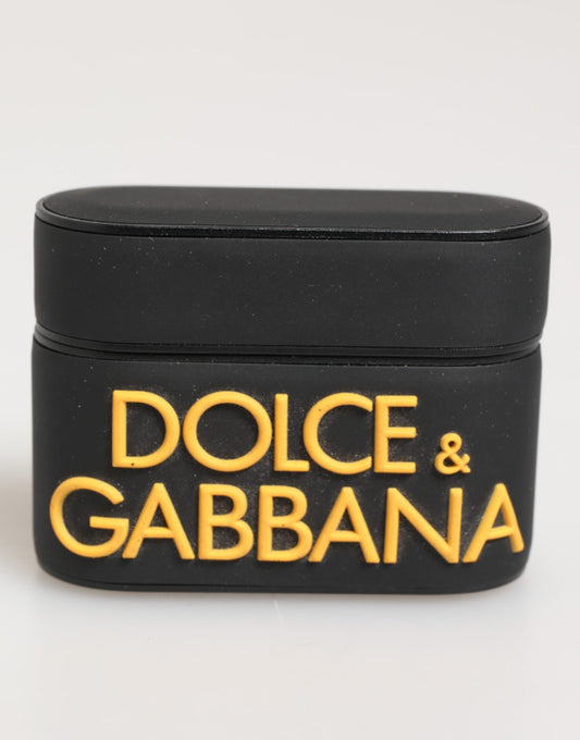 Black Yellow Rubber Logo Embossed Accessory Airpods Case-Dolce & Gabbana-LabelTerrace.com