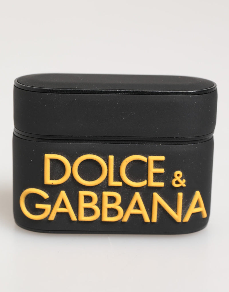 Black Yellow Rubber Logo Embossed Accessory Airpods Case-Dolce & Gabbana-LabelTerrace.com