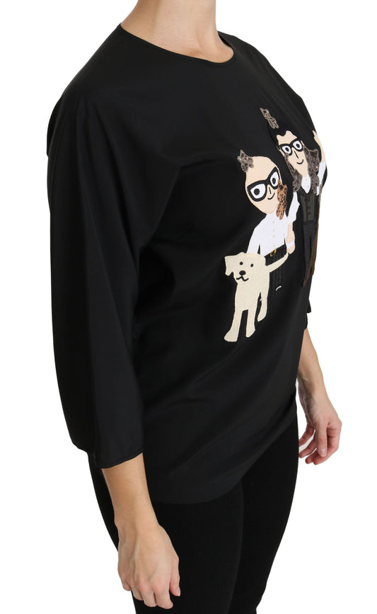 Black #dgfamily Top T-shirt Silk Blouse-Dolce & Gabbana-LabelTerrace.com