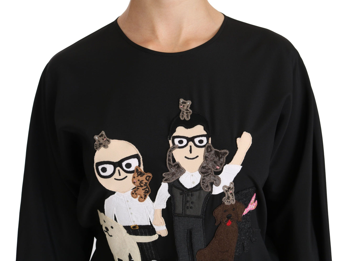 Black #dgfamily Top T-shirt Silk Blouse-Dolce & Gabbana-LabelTerrace.com