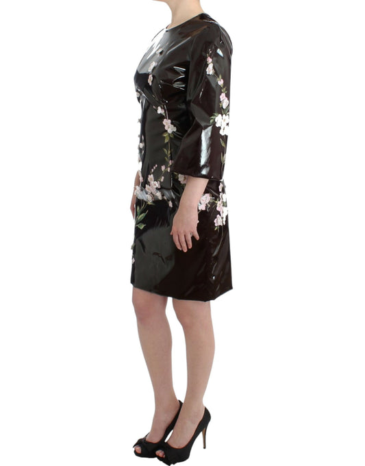 Black patent floral HANDPAINTED dress-Dolce & Gabbana-LabelTerrace.com