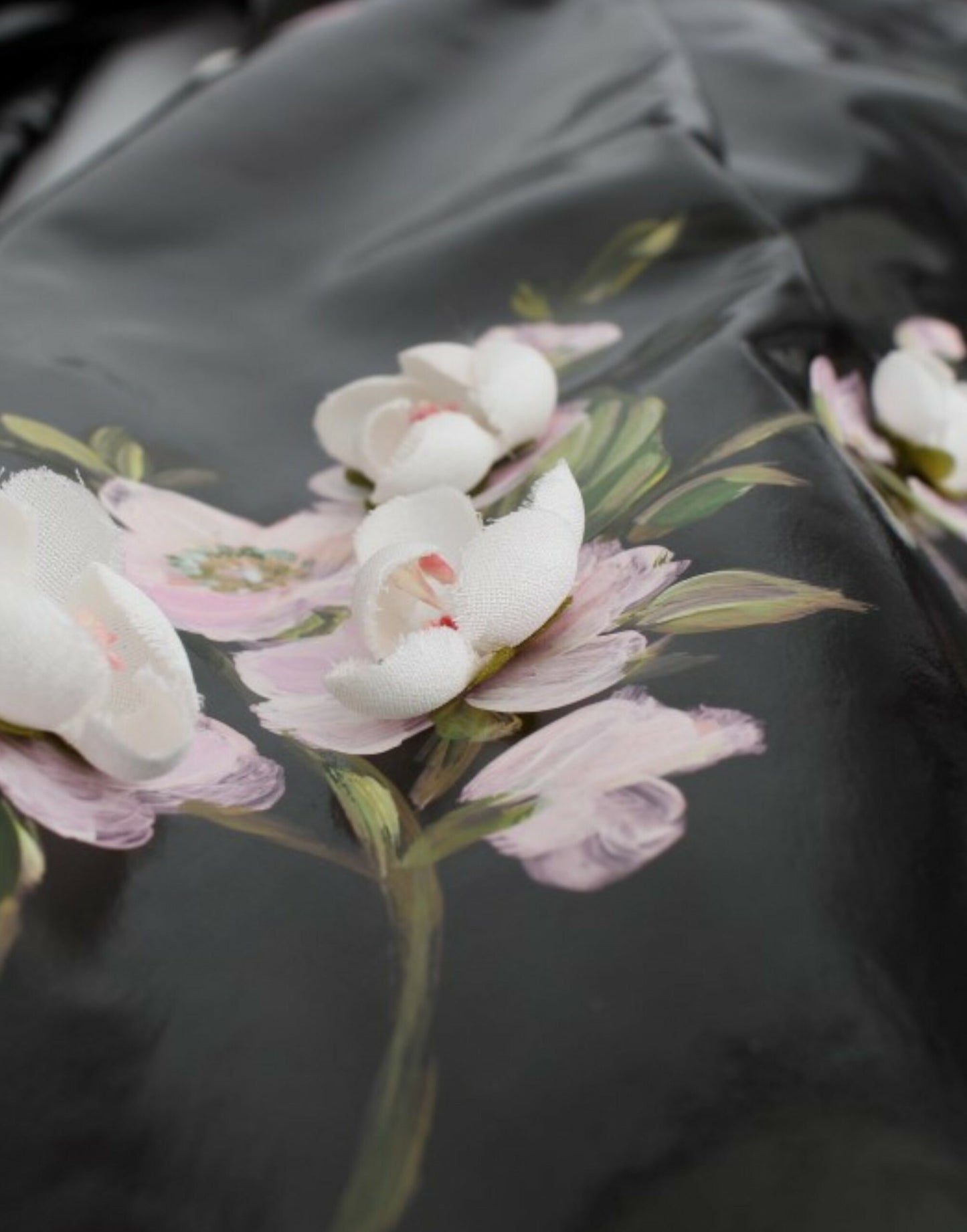 Black patent floral HANDPAINTED dress-Dolce & Gabbana-LabelTerrace.com