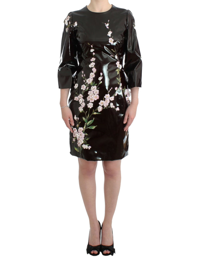 Black patent floral HANDPAINTED dress-Dolce & Gabbana-LabelTerrace.com