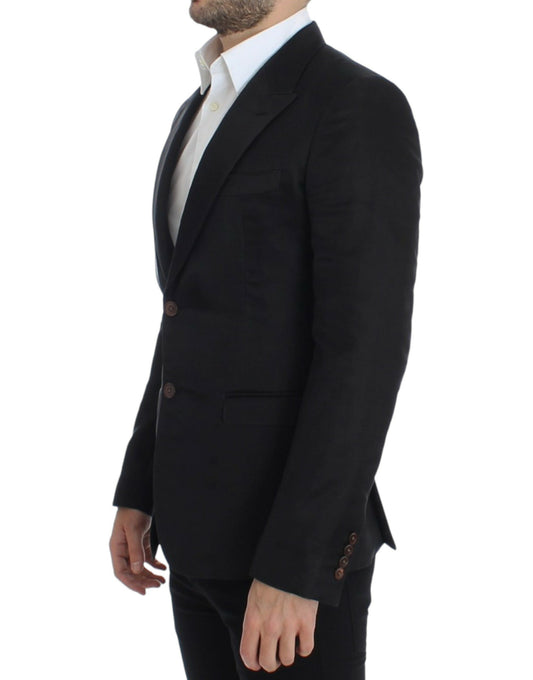 Black silk slim fit blazer-Dolce & Gabbana-LabelTerrace.com