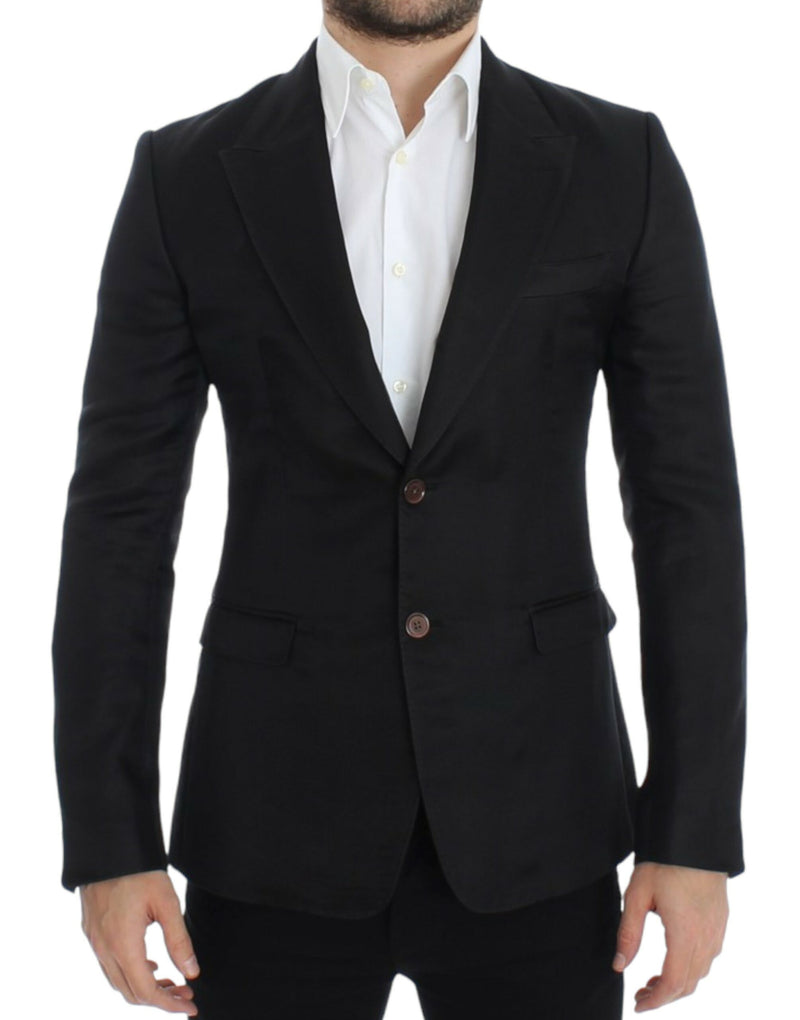 Black silk slim fit blazer-Dolce & Gabbana-LabelTerrace.com