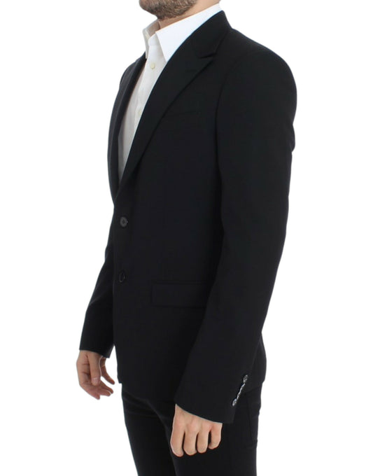 Black wool slim fit blazer-Dolce & Gabbana-LabelTerrace.com