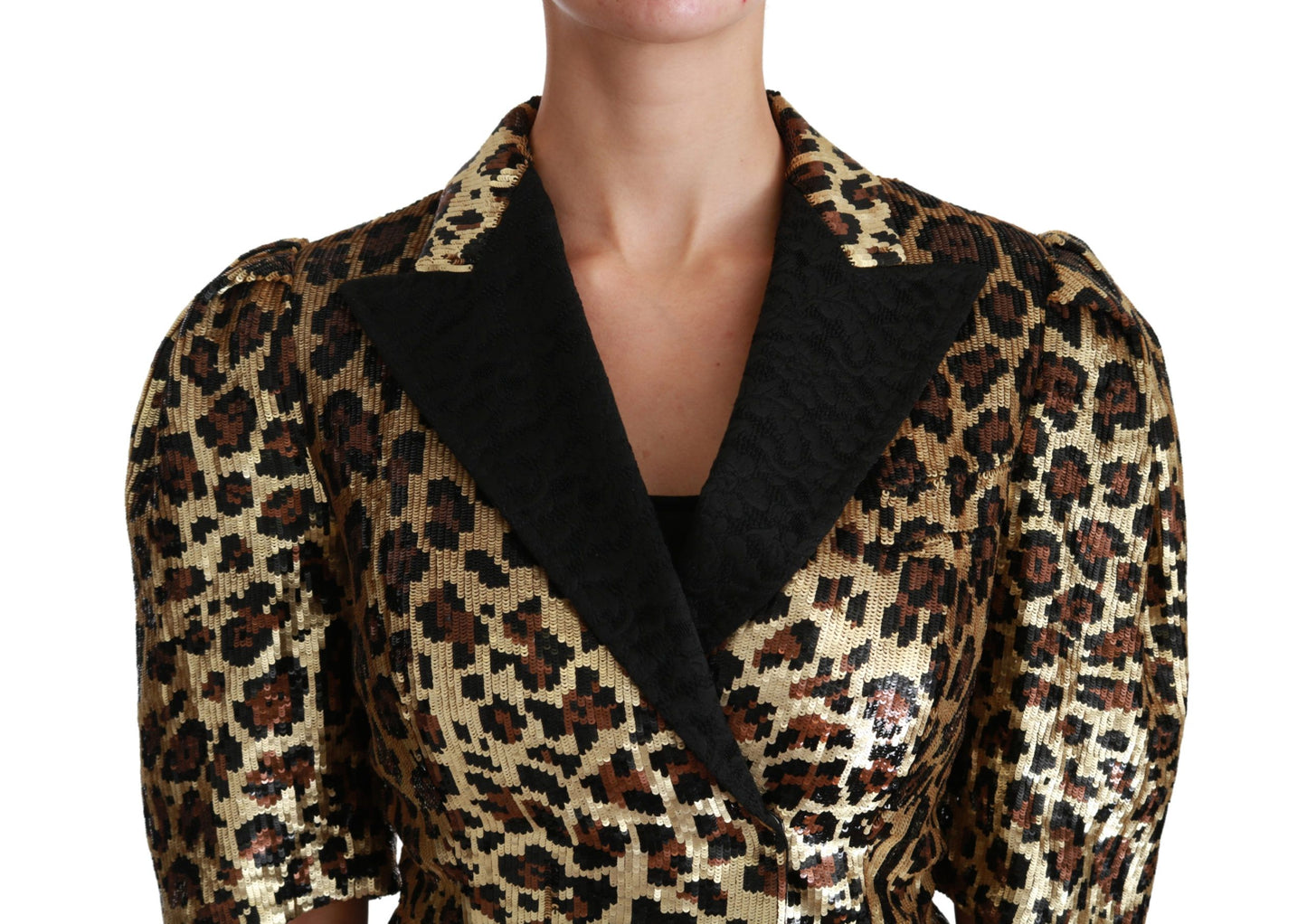 Blazer Gold Leopard Sequined Jacket-Dolce & Gabbana-LabelTerrace.com