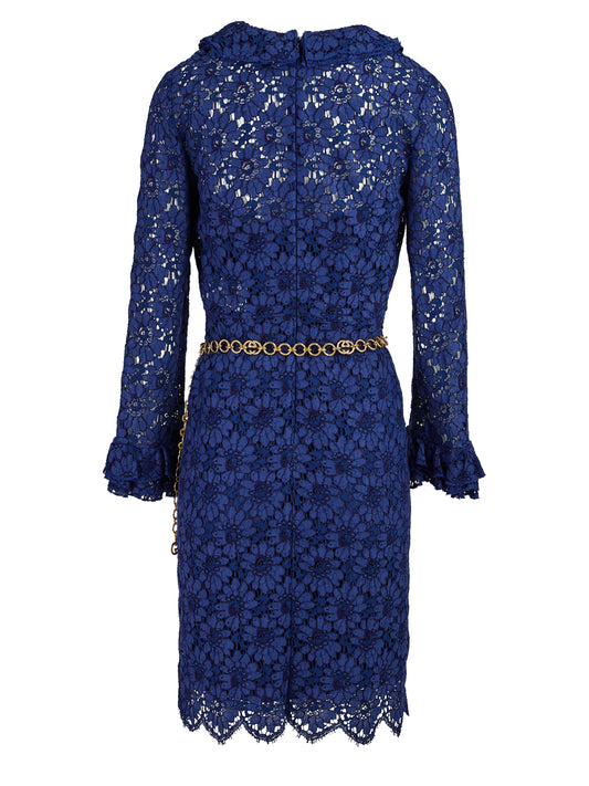 Blu Viscose and Cotton Mid Long Dress-Gucci-LabelTerrace.com