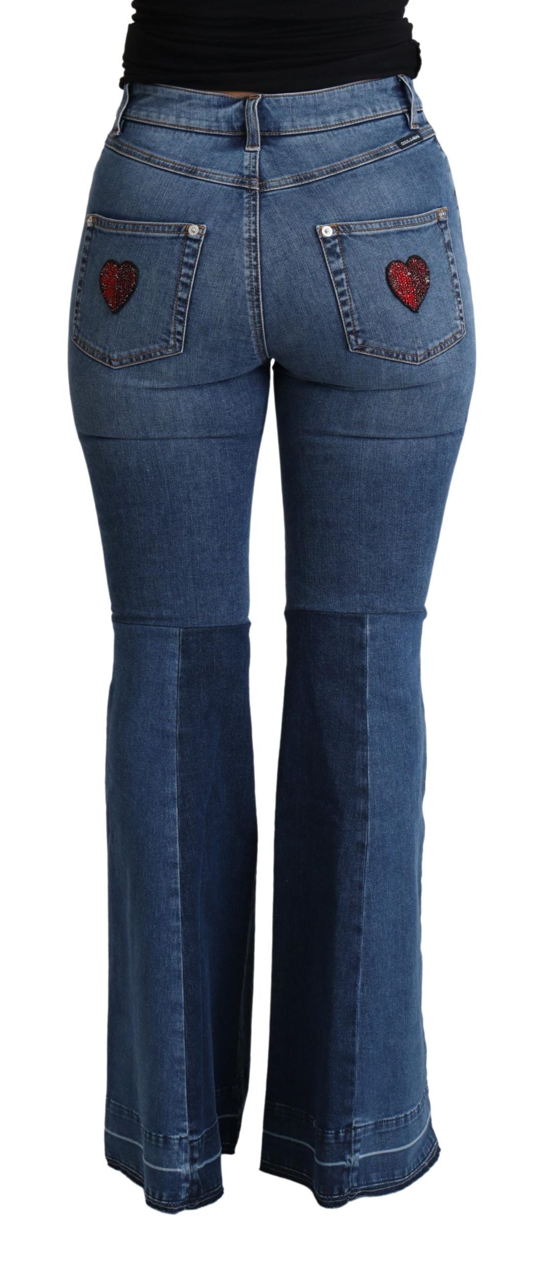Blue Amore Patch Boot Cut Cotton Stretch Pant-Dolce & Gabbana-LabelTerrace.com