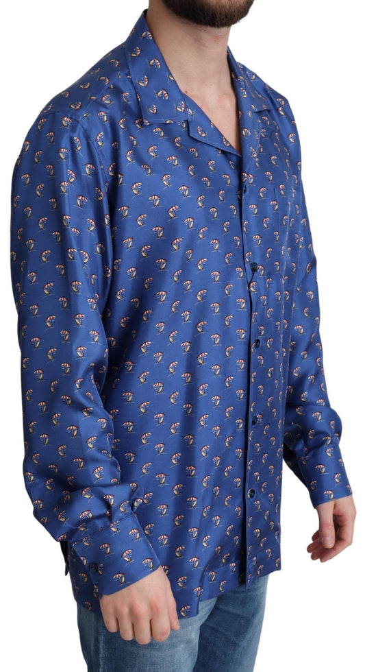 Blue Beach Chair Umbrella Print Silk Shirt-Dolce & Gabbana-LabelTerrace.com