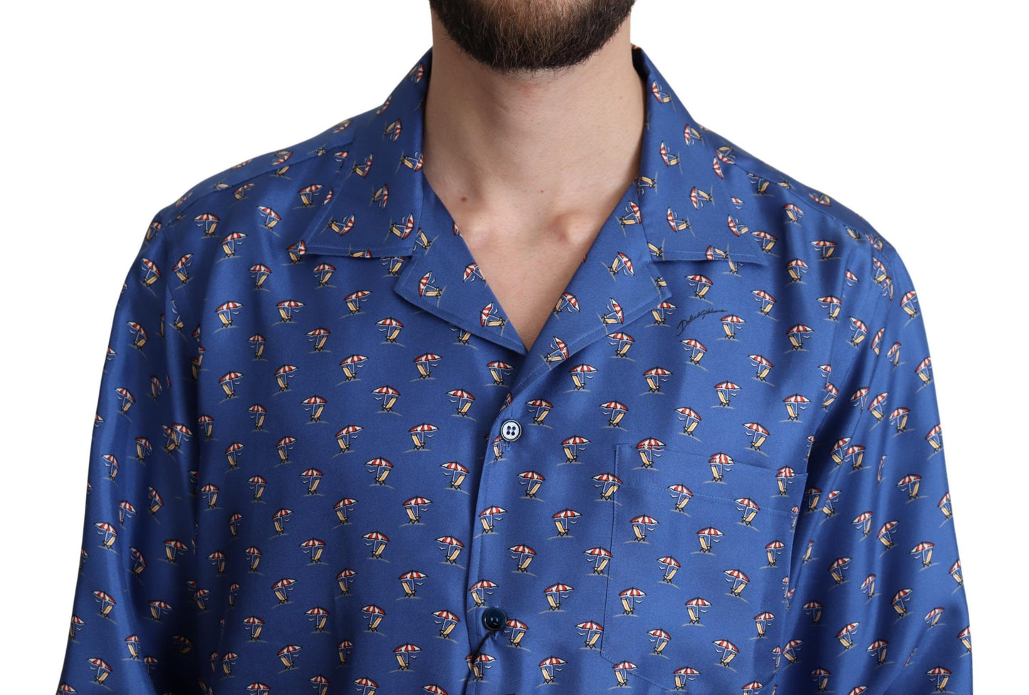 Blue Beach Chair Umbrella Print Silk Shirt-Dolce & Gabbana-LabelTerrace.com