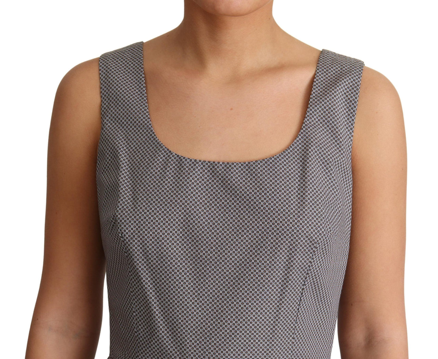 Blue Beige Geometric Cotton A-Line Dress-Dolce & Gabbana-LabelTerrace.com