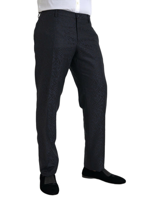 Blue Brocade Wool Skinny Men Dress Pants-Dolce & Gabbana-LabelTerrace.com